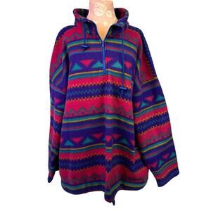 First Run Vintage Pullover Pink Purple Aztec 90s Fleece Size XL Western Retro